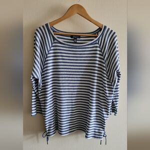 Chaps Lace Up Waffle Knit Top, Women's P XL, Blue & White Striped